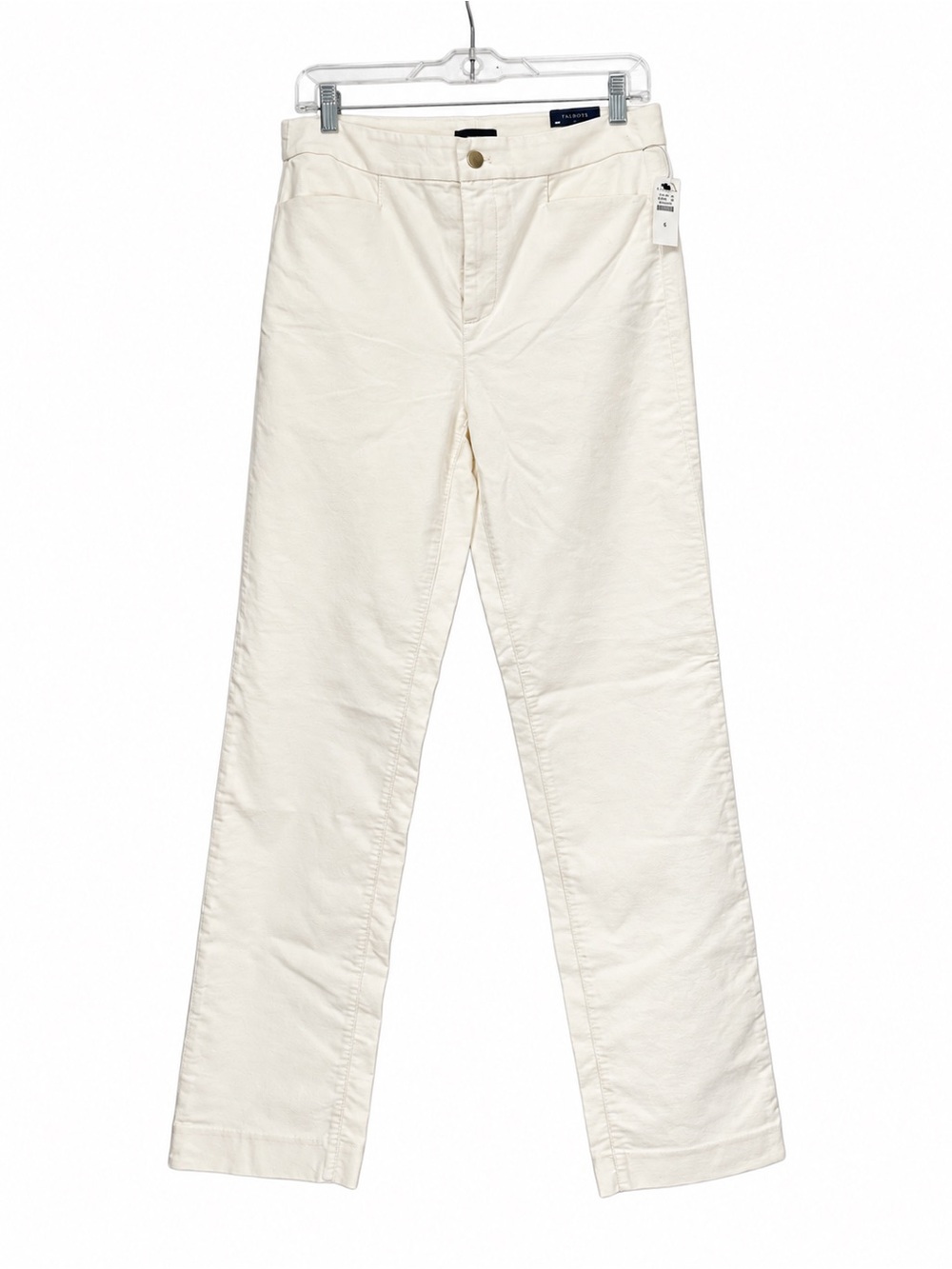 NWT Talbots Straight Leg Velveteen Pants Size 6 Ivory High Waist